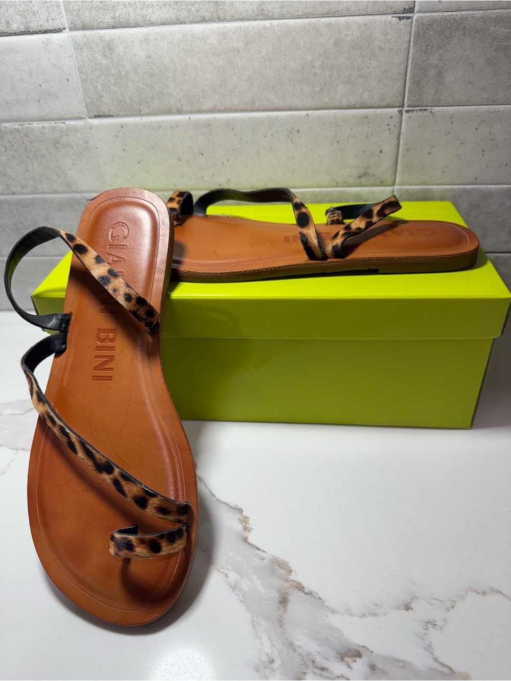 GIANNI BINI Brown Leather Sandals with Leopard-Print Straps - Picture 4 of 7